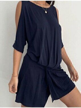 Jay Godfrey Womens Navy Midnight Blue Open Shoulder Tunic Flowy Dress Size 0